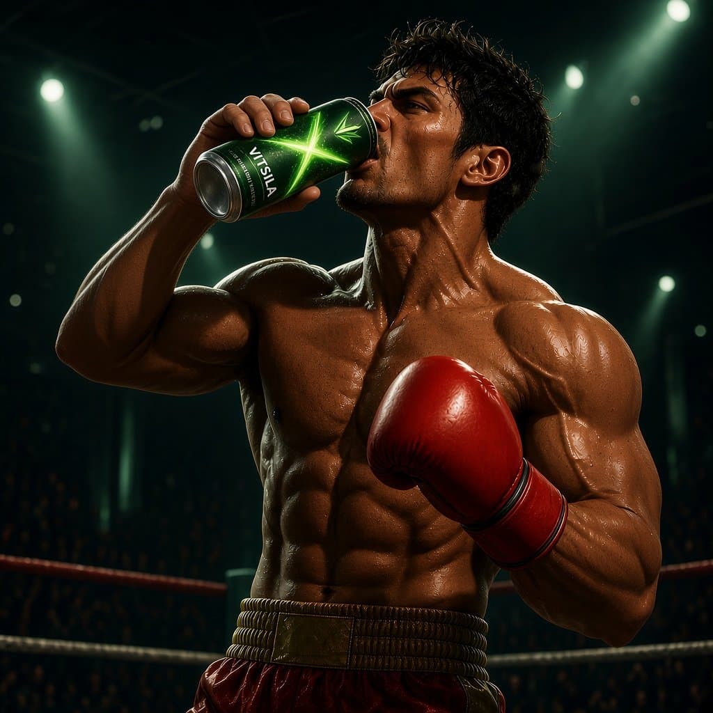 Athlete drinking VITSILA energy drink during training