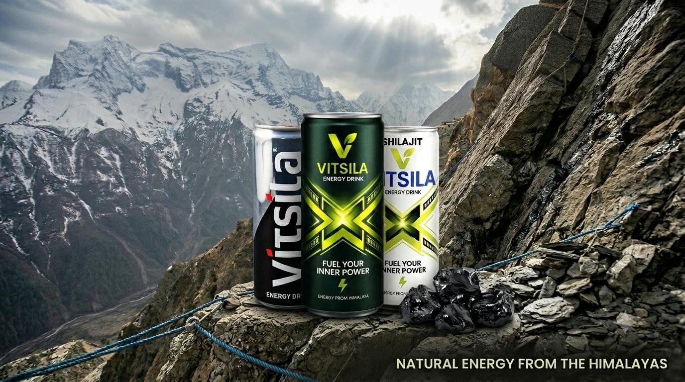 VITSILA Himalaya energy drink banner with mountain backdrop